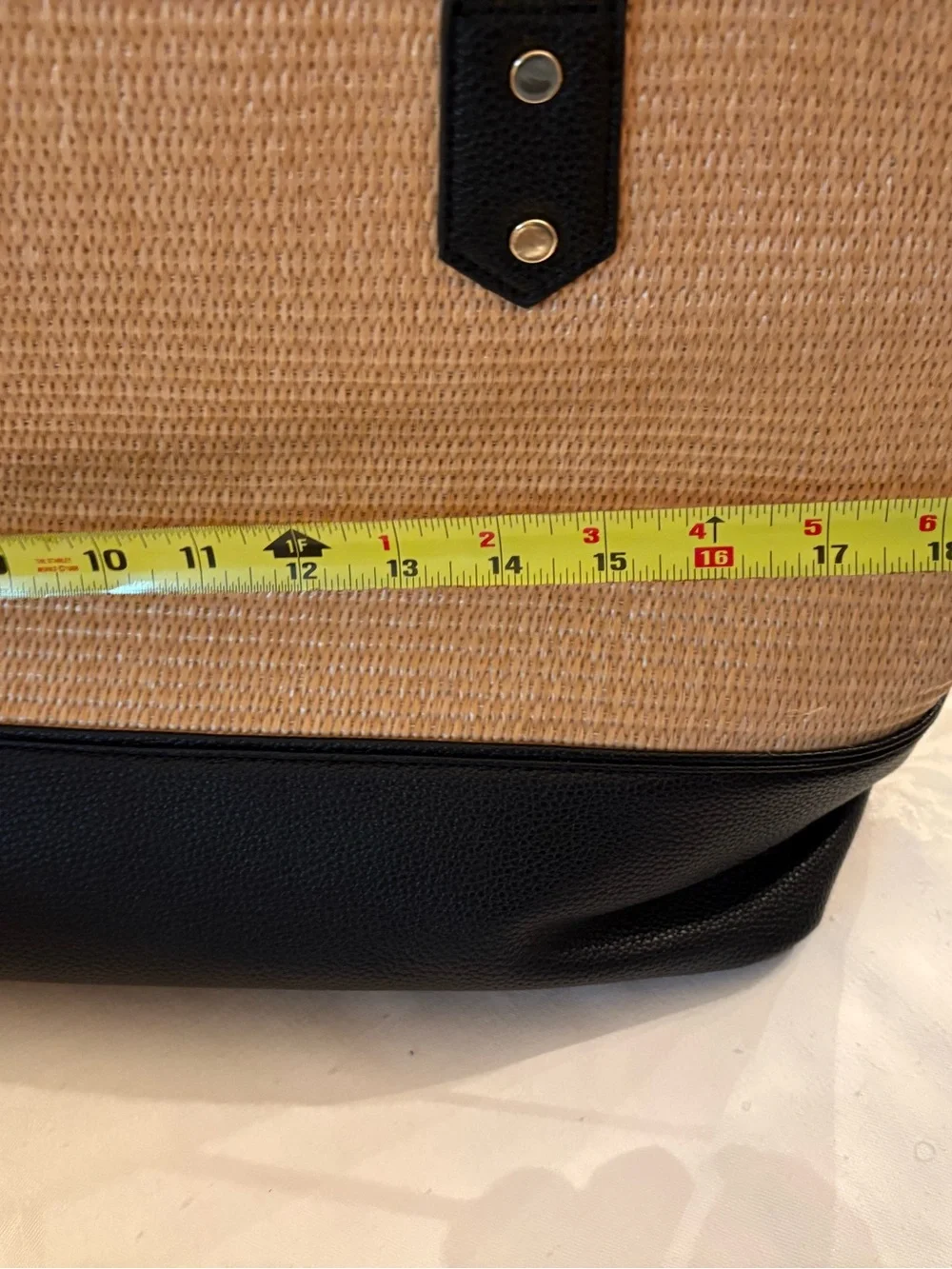 Woven Straw Tote Bag with Black Trim
